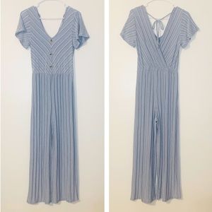 Caution to the Wind Blue White Jumpsuit Sz Medium